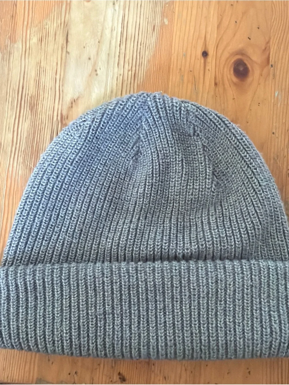 The North Face Gray Ribbed Cuffed Beanie with Logo Patch